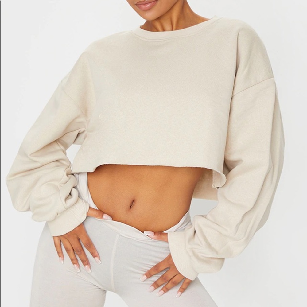 Pretty Little Thing Cropped Sweatshirt - Beige